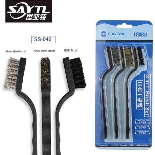 3in1 Steel Wire Brush mobile phone maintenance motherboard Anti-static brush Fine cleaning brush Servicing soft brushs