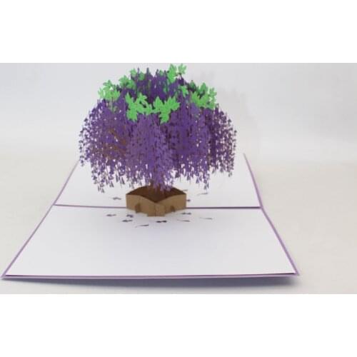 3D Laser Cut Handmade Purple Wisteria Sinensis Paper Greeting Card Teachers' Day Mothers Day Thanksgiving Party Birthday Gift