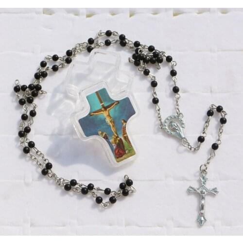 6pcs Mix 6colors In Cross Box 4mm Beads Rosary Chain/Religous Rosary Jesus Cross Virgin Mary Center Religious Necklaces