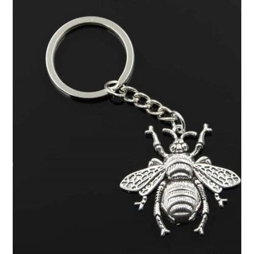 New Fashion Men 30mm Keychain DIY Metal Holder Chain Vintage Hornet Honey Bee 40x38mm Silver Color Pendant Gift