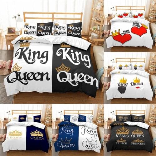 Home Textile Luxury 3D Crown King Queen Couple Print 2/3Pcs Comfortable Duvet Cover Pillowcase Bedding Sets Single EU/US/AU Size