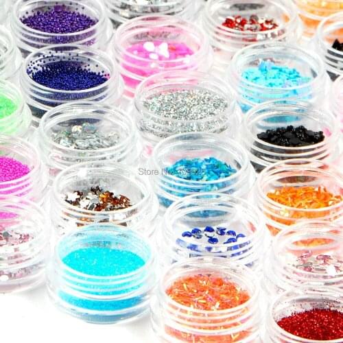 Pots of Mixed Styles Nail Art Decoration with Glitter Paillette Spangles Beads Powders