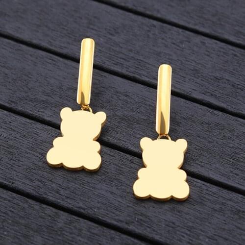 Stainless Steel Bear Pendant Drop Earrings Women Men Unisex Jewelry Punk Rock Animal Dangle Earrings Metal Jewelry Gift Dropship