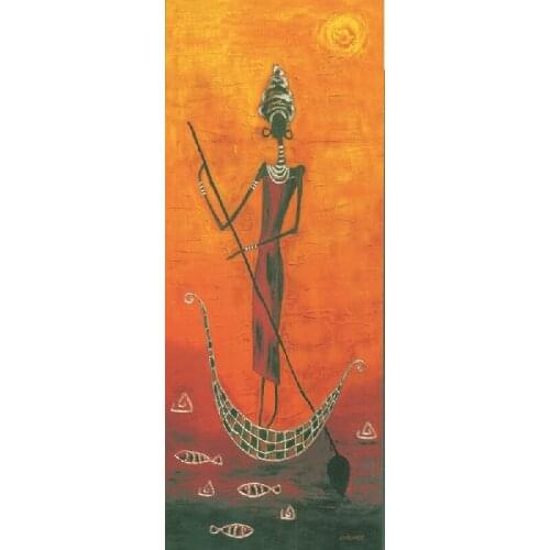 Quality prints canvas art picture Handpainted Abstract African woman rowing oil painting wall decor canvas painting