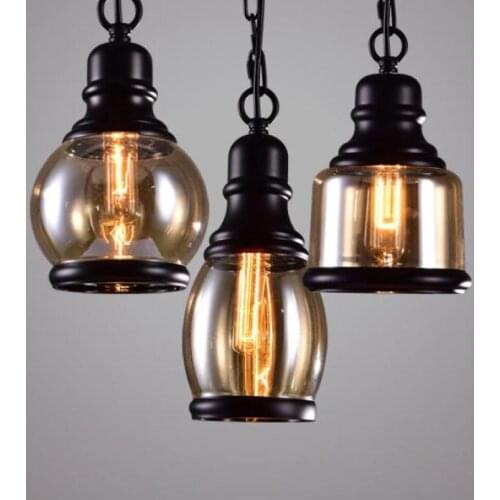 Loft Pendant Light Industrial Style Glass Pendant Lamps Bar/Restaurant Light Retro Lamparas Colgantes Black and Amer Luminaire