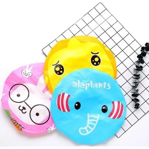 Cute Cartoon Animal Waterproof Shower Cap Reusable Lace Elastic Band Bath Hair Caps Hat Bathroom Products Bath Caps