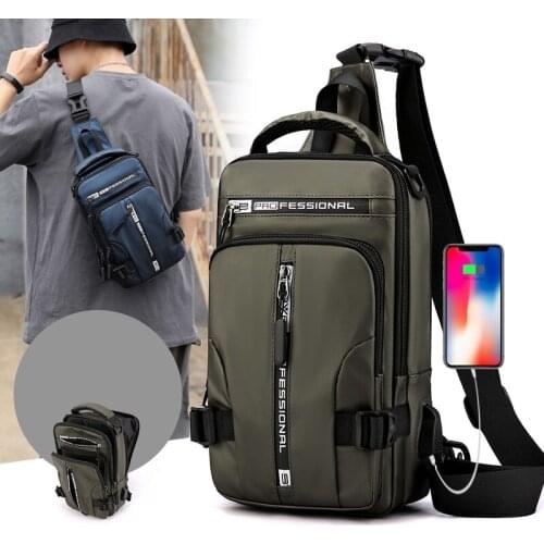 Multifunction Crossbody Bag Mens USB Charging Chest Pack Short Trip Messengers Chest Bag Waterproof Large Capacity Shoulder Bag