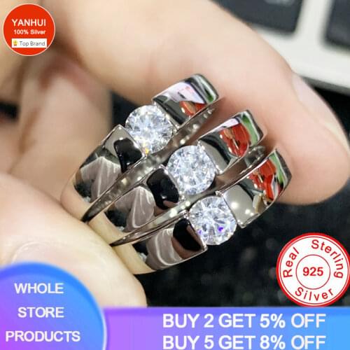 With Certificate Original 925 Silver Ring Men Women Fine Jewelry Solitaire 6mm 1 Carat Zirconia Diamond Wedding Band Lover Gift