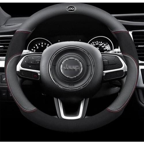 Genuine Leather Car Steering Wheel Cover 15 inch/38cm for JEEP Wrangler Compass Grand Cherokee Renegade Patriot 2019 2020