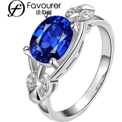 New Arrival Gold color Ring Inlaid Crystal for women Fashion wedding ring inlaid red blue stone jewelry