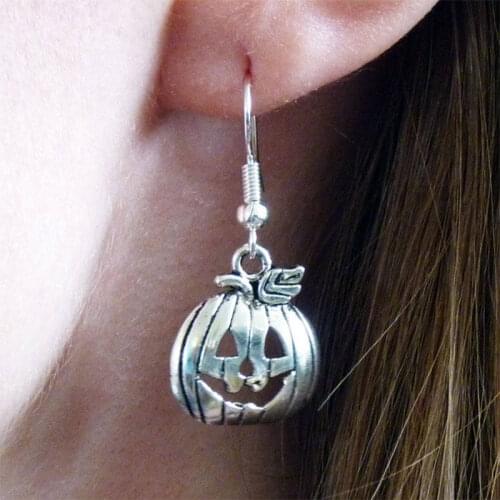 New Style Ancient Silver Color Smiling Face Pumpkins Pumpkin Light Drop Earrings Halloween Jewelry Halloween Gift