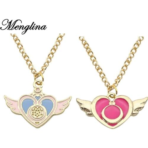Fashion Lovely Japan Cartoon Chain Necklaces Enamel Moon Heart Charm Pendant Necklace for Little Girls Gifts Women Choker