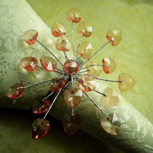Pink heart flower napkin ring,beaded wedding napkin holder
