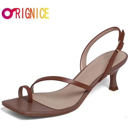 Orignice New Design Narrow Band Ankle Strap Gladiator Clip Toe Sandals Women Genuine Leather Square Toe Summer Dress Shoes