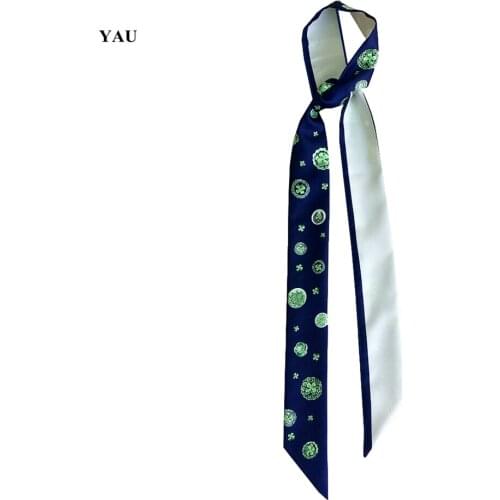 Twill Silk 100cm*6cm Woman Small Scarf Luxury Brand Circle Flower Four-leaf Clover Printed Long Bag Female Skinny Scarf Wraps
