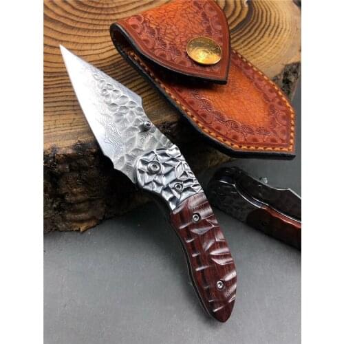 Toucan Damascus Blade Folding Knife Outdoor Tactical Camping Emergency Survival Pocket EDC Pocket Knife
