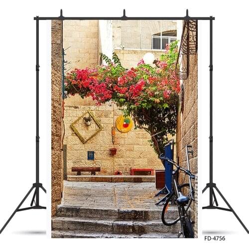 Brick Wall Flower Tree Bicycle Steps Photography Backdrops Vinyl Background for Children Baby Portrait Photoshoot Fond Photo