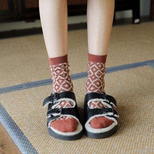 1 Pair Harajuku Vintage Socks Japanese College Style Diamond Pattern Argyle Knitting Socks