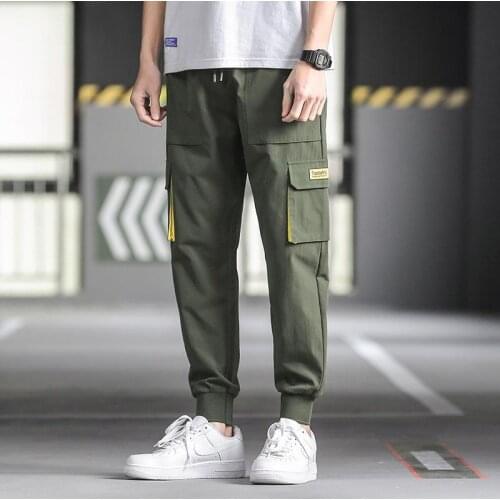 Large Size Fashion Japanese Pants Mens 2021 Students Overalls Casual Sportswear Loose Simple Nine-point Streetwear Trousers