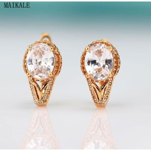 MAIKALE Exquisite Stud Earrings for Women Cubic Zirconia Zircon Bead Earring Geometric Clip on Earing Korean Fashion Jewelry