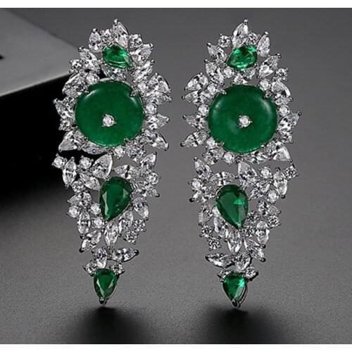 Zlxgirl jewelry high quality Green Cubic zircon women wedding bridal earrings jewelry full mirco paved zirconia stud earrings
