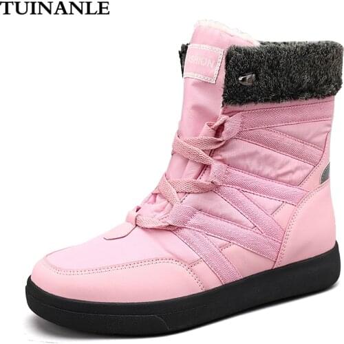 TUINANLE Women Boots Winter High Quality Keep Warm Mid-Calf Snow Boots Women Lace-up Comfortable Ladies Boots Chaussures Femme
