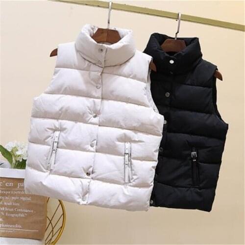 2020 Autumn Winter New Down Cotton Vest Women Zipper Casual Warm Apricot Outwear Woman Parkas Jacket Black Female Vest Top