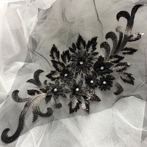 1Piece Pink Red Gold Lace Flower Sequins Costumes Dress Lace Applique Patch Sewing Lace Fabric Accessories Handmade DIY