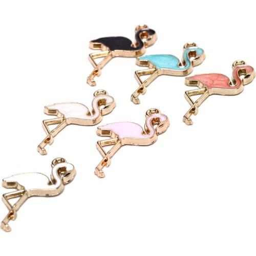 10PCS/Set Alloy Enamel Drop Oil Red Pink Swan Pendant DIY Necklace Findings Flamingo Charms for Animal Accessories Making