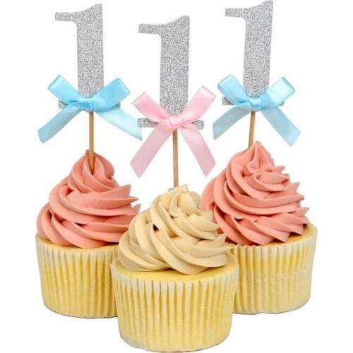 10Pcs Number 1 Glitter Cake Toppers First Birthday Party Dessert Cupcake Decor