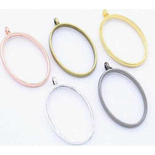 100pcs/lot Oval crystal epoxy metal frame Charms pendant For DIY Fashion jewelry material accessories