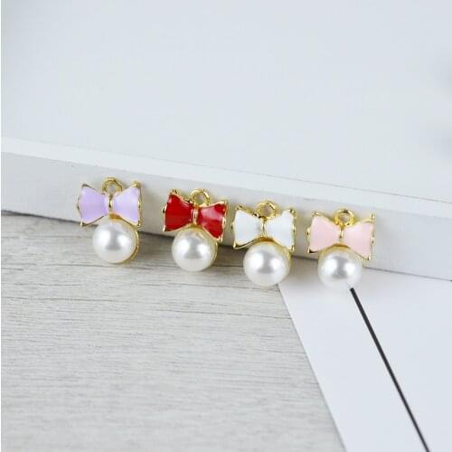 20pcs/lot Enamel Pearl Bow Tie Charm For Jewelry Making Cute Earring Pendant Bracelet Necklace Charms Diy Jewelry Accessories