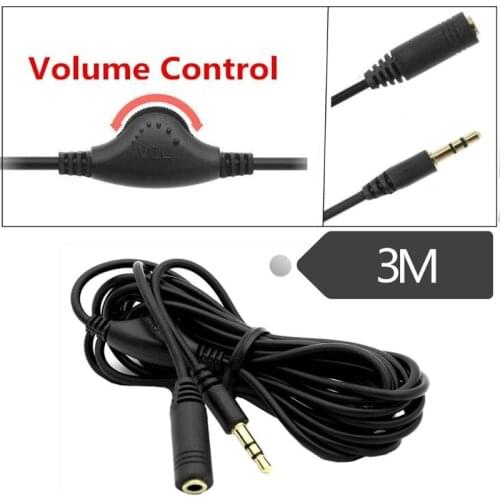 300cm 3.5mm M/F Splitter Stereo Headphone -Audio Extension Cord Cable With Volume switch Volume Control Newest