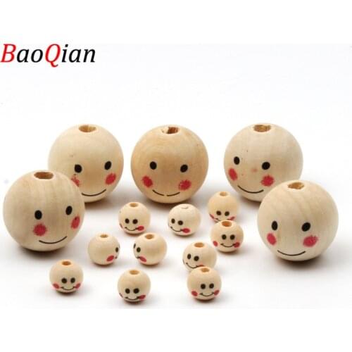 10 20 25mm Handmade Smiley Face Natural Wood Beads Ball Round Loose Spacer Beads For Jewelry Making Diy Bracelet Accessories