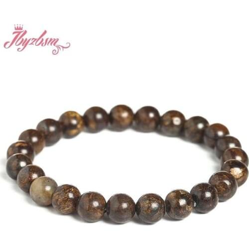 Natural Stone Brown Bronzite 4 6 8 10mm Round Shape Beads DIY Charm Flexible Bracelet Jewelry For Men Women Gift 18-19CM