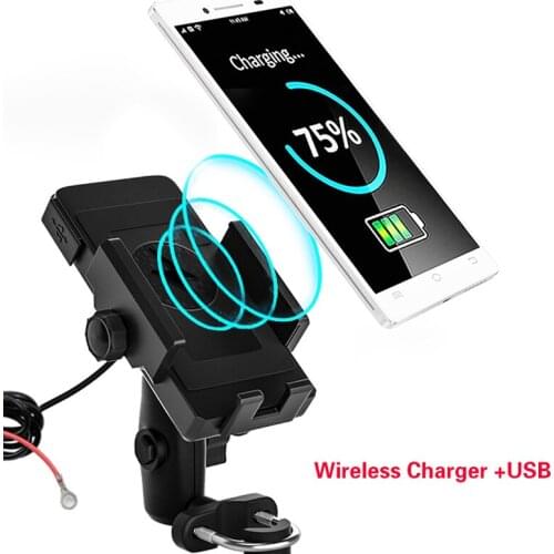WUPP Motorcycle Phone Holder Wireless Charger Handlebar Phone Mount USB Charger Fast Charging Waterproof 360 Degree Rotation