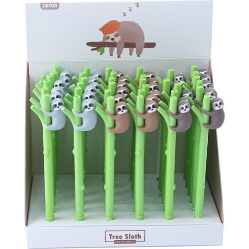 24 pcs/lot Cartoon Sloth Branches Gel Pen Cute 0.5mm Signature Pen Promotional Gift Stationery School Supplies
