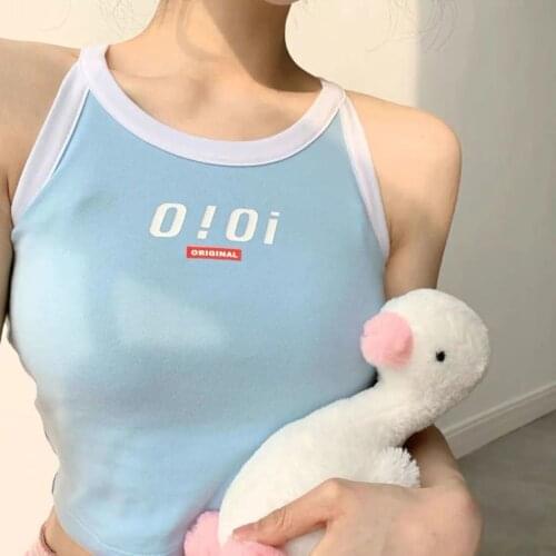 Ins Korean Fashion Letter Printed Crop Tops Women Sexy Crop Tops 2021Summer Fitness Ladies Tank Top Streetwear Cute Body Clothes