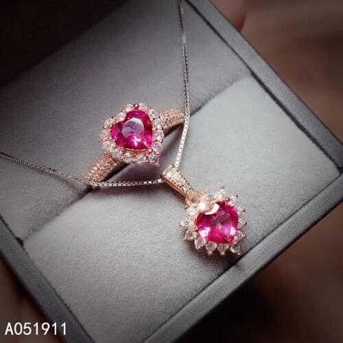 KJJEAXCMY fine jewelry natural pink topaz 925 sterling silver women pendant necklace chain ring set support test popular