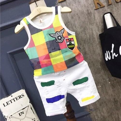 Summer Baby Boys Mesh hollow out Vest Top Shorts Pants Set Clothes Kids Cute 2PCS Children boys Clothing Sets 2-7years