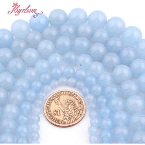 4 6 8 10 12mm Round Blue Jades Smooth Ball Stone Loose Beads For DIY Women Fashion Necklace Bracelats Jewelry Making Strand 15"