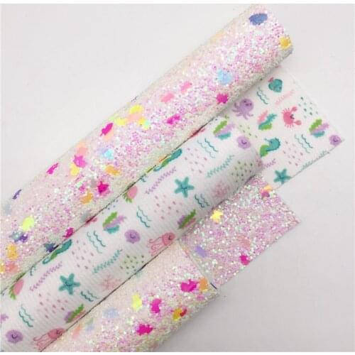 LEOsyntheticoDIY Double Sides Unicorn Chunky Glitter Leather with Turtles Jelly fish Seahorse Printed Felt Backing Bow DIY R178D