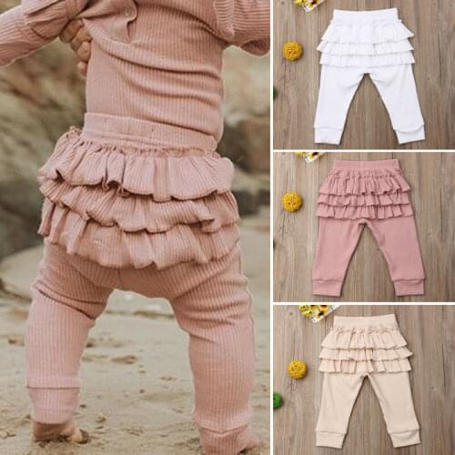 Boutique Newborn Kid Baby Girl Leggings Pants Elastic Waist Ruffles Long Pants PP Trouser Bottoms 0-3 Year