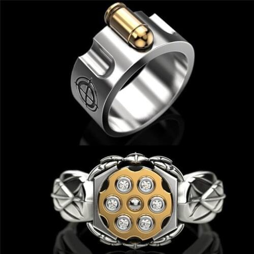 Russian Roulette Bullet Revolver Magazine Shape Rings For Men Women Vintage Punk Jewelry Male Female Fashion Hip Hop Couple Ring