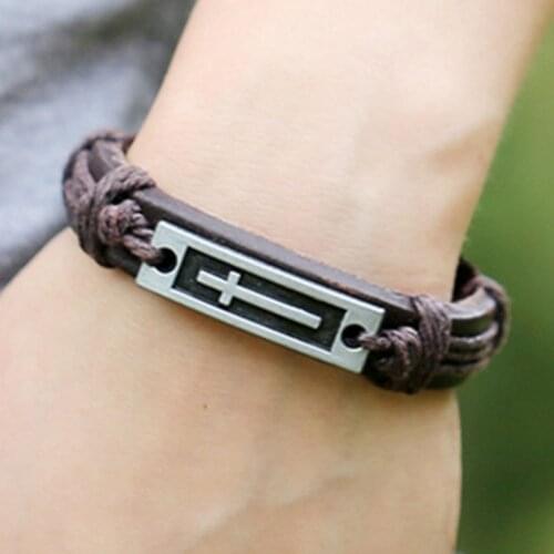 CIBOCIBO Cross Bracelet Men 2021 Luxury Vintage Leather Wristband Bracelet Men Braided Fashion Punk Men Gifts Pulsera Hombre