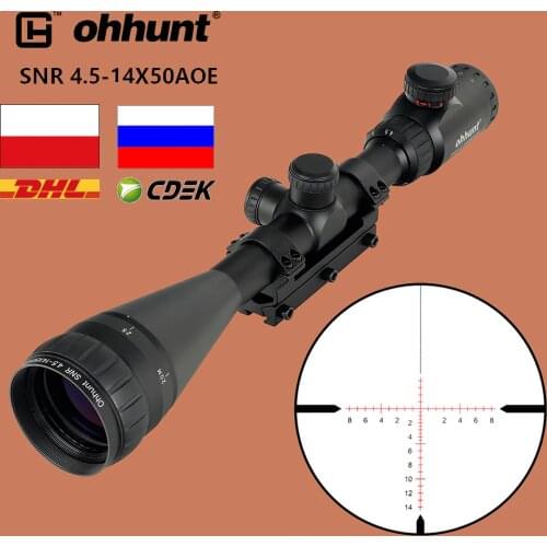Ohhunt 4.5-14x50 AOE Hunting Riflescope Red Glass Etched Cross Reticle Tactical Optical Sights Scope with One Piece Mount Rings