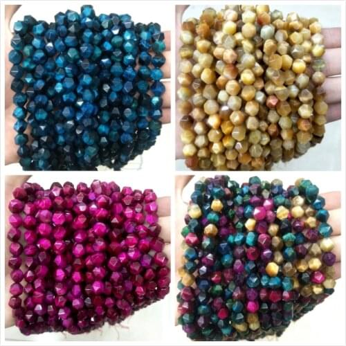 Wholesale Faceted 8 MM Colorful Natural Stone Tiger Eye Beads Round Spacer Beads For Jewelry Making Charm Diy Bracelet Necklace