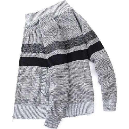 Autumn and winter sweater cardigan fashionable stripe splicing sweater fleece warm casual jacket mens new coat