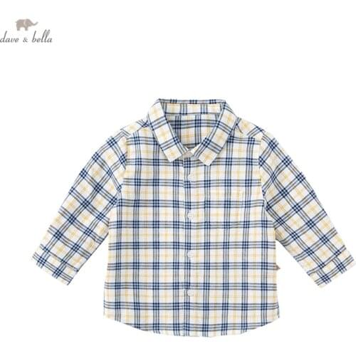 DB16756-K dave bella autumn fashion baby boys plaid print pockets shirts infant toddler tops children high quality clothes