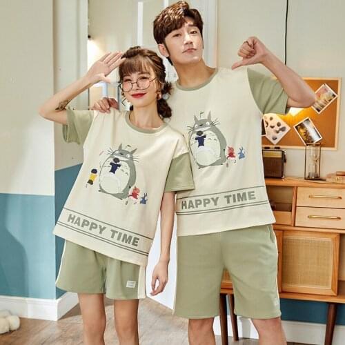 Pullover Short Sleeve Pants Pajama Cartoon Pyjamas Girl Boy Couple Lovers Jammies O-Neck Cozy Sleepwear Nightwear 6535cotton HDE